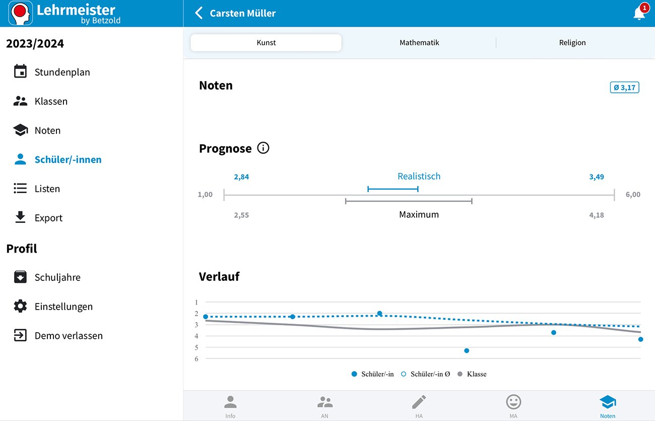 Screenshot Notenprognose Lehrmeister App