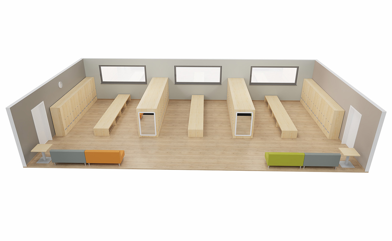 Garderobe Ordentliche Ecke Seitenansicht mit Flexeo Armadio Garderobenschränken und EduCasa Spiegeln