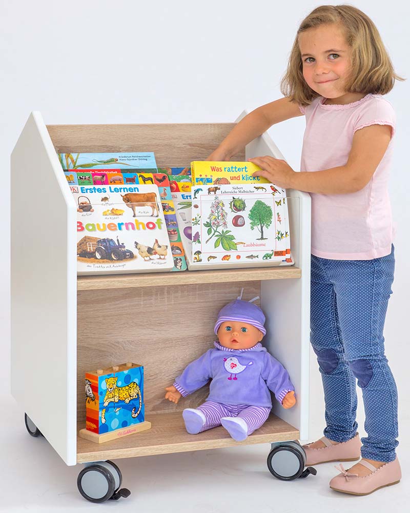 EduCasa Bücherwagen EduCasa Bücherwagen mit Mädchen, Büchern und Puppe