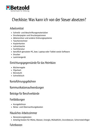 Checkliste: Was kann ich von der Steuer absetzen?