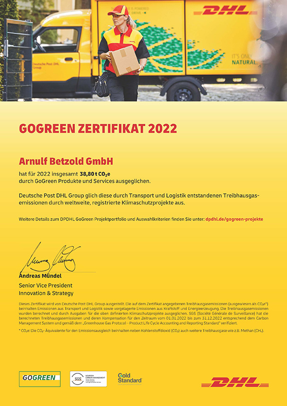 Zertifikat DHL GoGreen klimaneutral