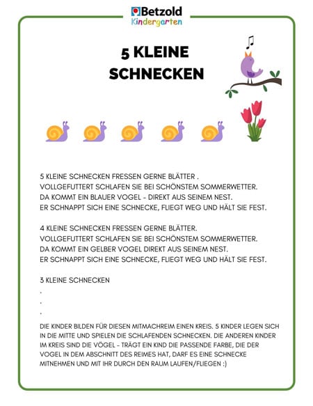 Mitmachreim: 5 kleine Schnecken