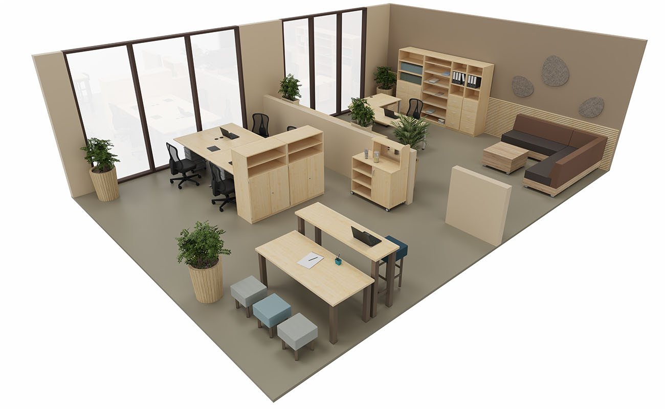 Mittelpunkt der Schule Sekretariat und Rektorat mit Flexeo Büromöbeln und Chillo Sofaecke