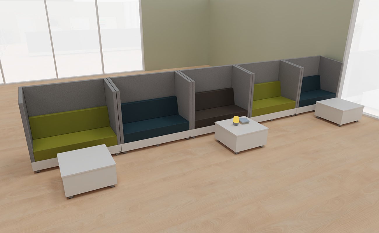 Klassenzimmer Dialogwerkstatt Klassenzimmer Dialogwerkstatt Leseecke mit Chillo Schallschutzsofas und Chillo Couchtischen