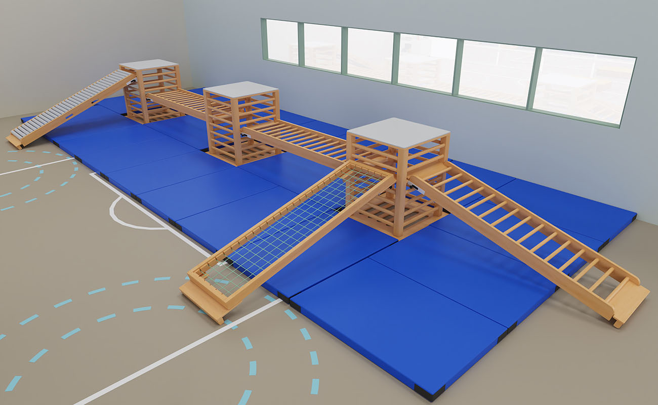 Turnraum Turnraum mit Active Klettertürmen, Betzold Bodenmatten und -klappmatten