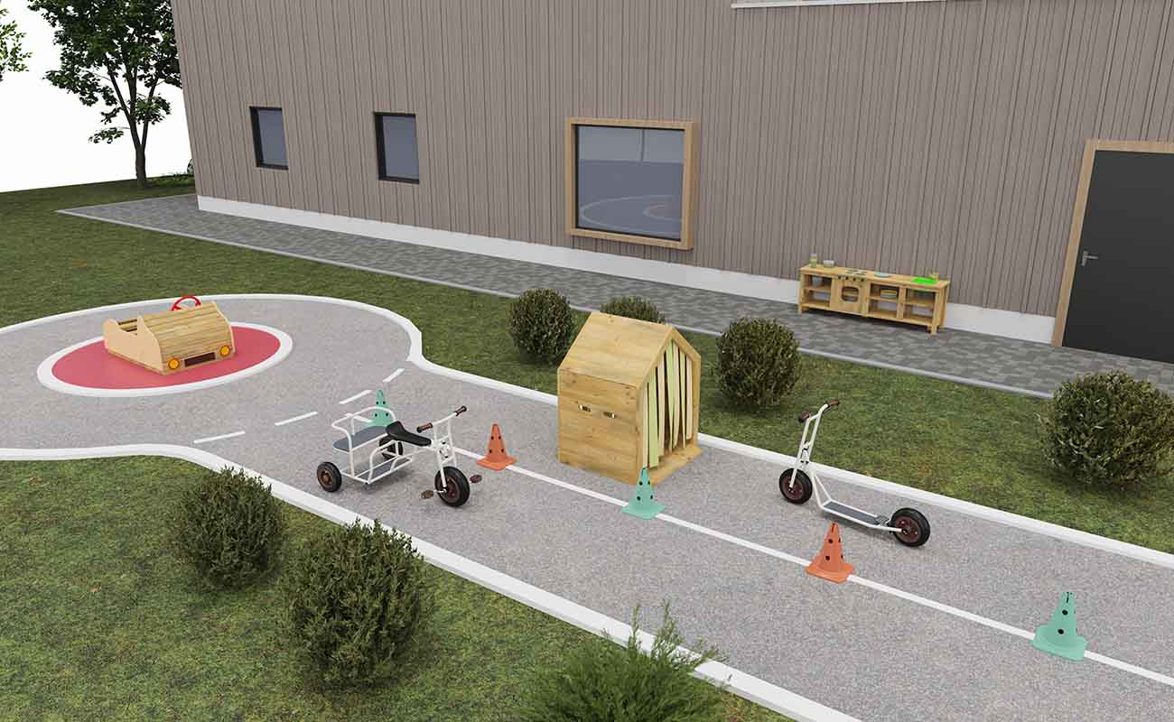 Außenbereich Bewegungsreich Ecke mit Betzold Waschanlage, Fahrzeugen und Outdoorküchen