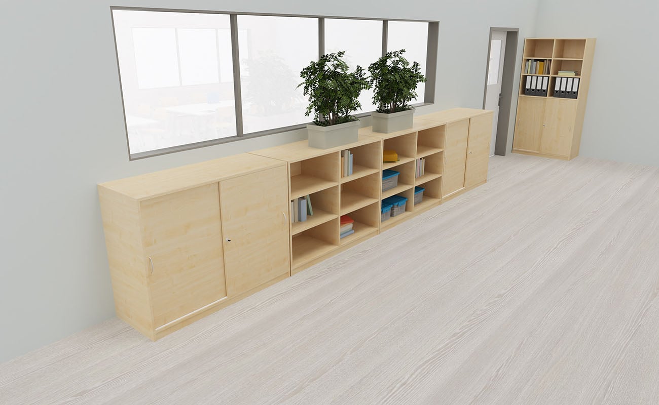 Klassenzimmer Lernraum Klassenzimmer Lernraum Ecke mit Flexeoregalen und Stauraum