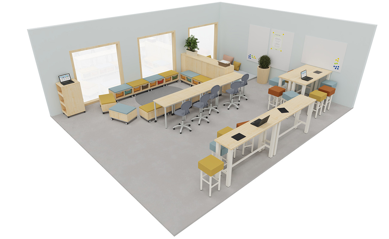 Klassenzimmer Lernvielfalt mit verschiedenen Besprechungsoptionen