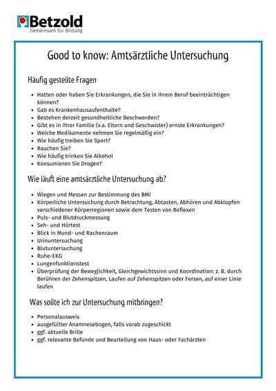Checkliste: Untersuchung beim Amtsarzt