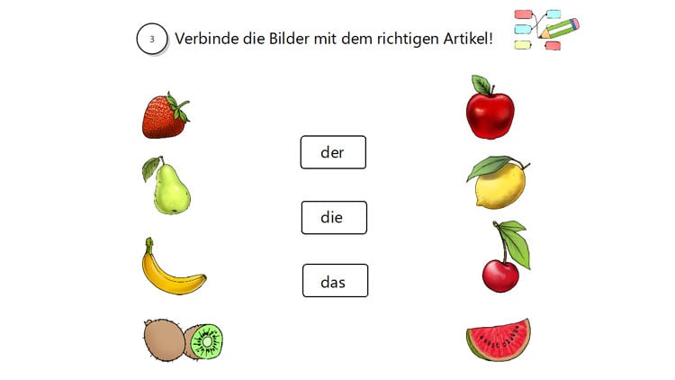 Artikelübungen Obst
