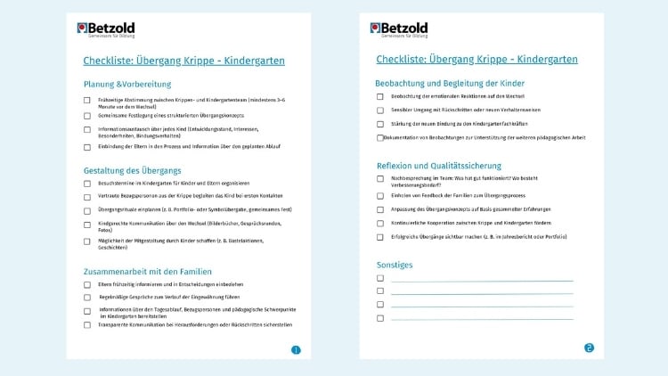 Checkliste für den Übergang Krippe - Kindergarten