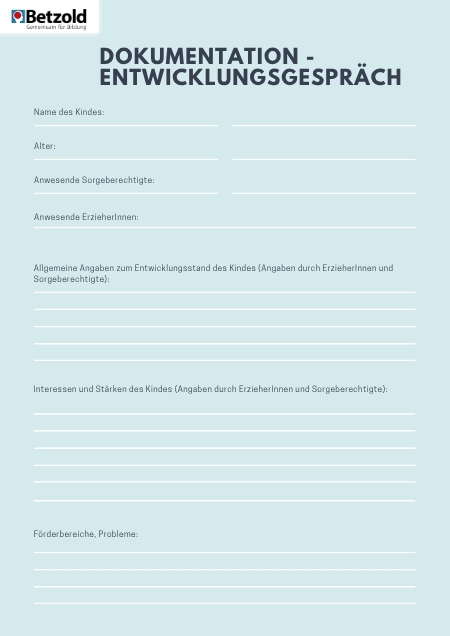 Dokumentationsbogen: Entwicklungsgespräch