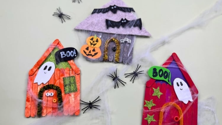 Halloween-Deko Gruselhaus aus Holzstäbchen