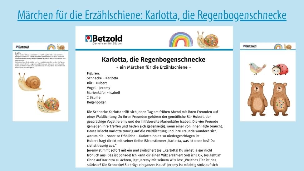 Märchen für die Erzählschiene als Download mit einer Schnecke und einem Regenbogen