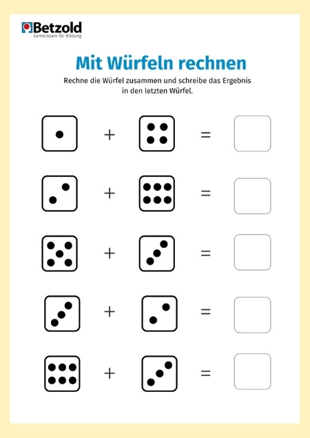 Arbeitsblatt: Mit Würfeln rechnen