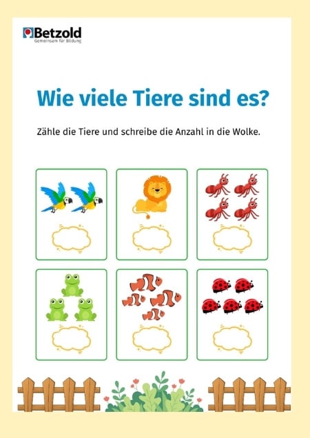 Arbeitsblatt: Wie viele Tiere sind es?