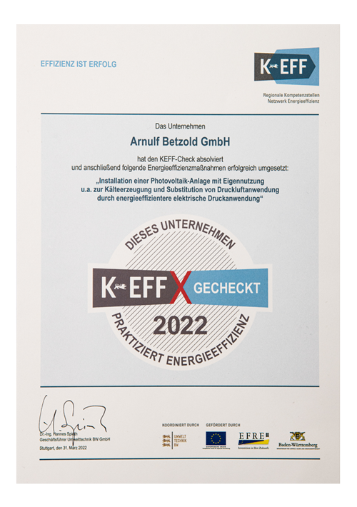 Urkunde KEFF Auszeichnung 2022