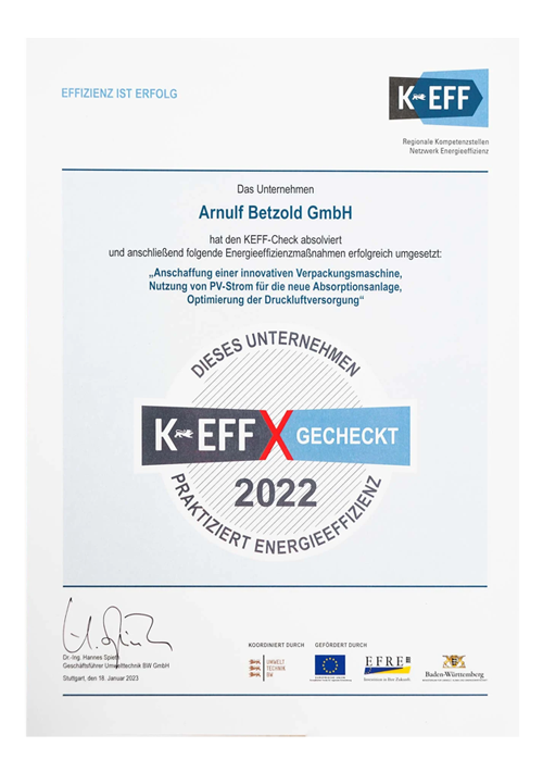 Urkunde KEFF Auszeichnung 2022