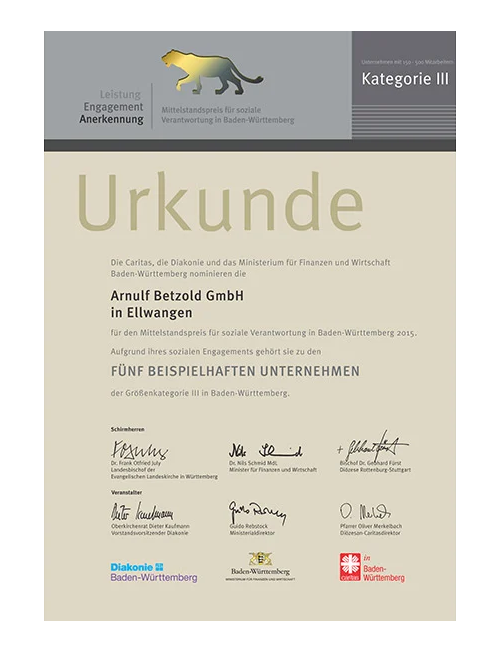 Nominierung zum Mittelstandpreis für soziale Verantwortung 2015