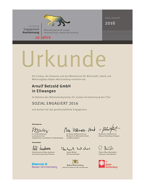 Urkunde Sozial Engagiert Auszeichnung 2016