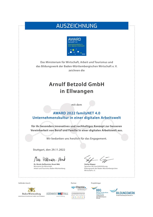 Urkunde familyNET-4.0  Award 2022