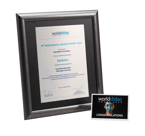Urkunde Worlddidac Award 2020 EduBotics