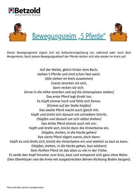Bewegungsreim: 5 Pferde