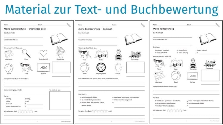 3 ARbeitsblätter für Text- und Buchbewertungen