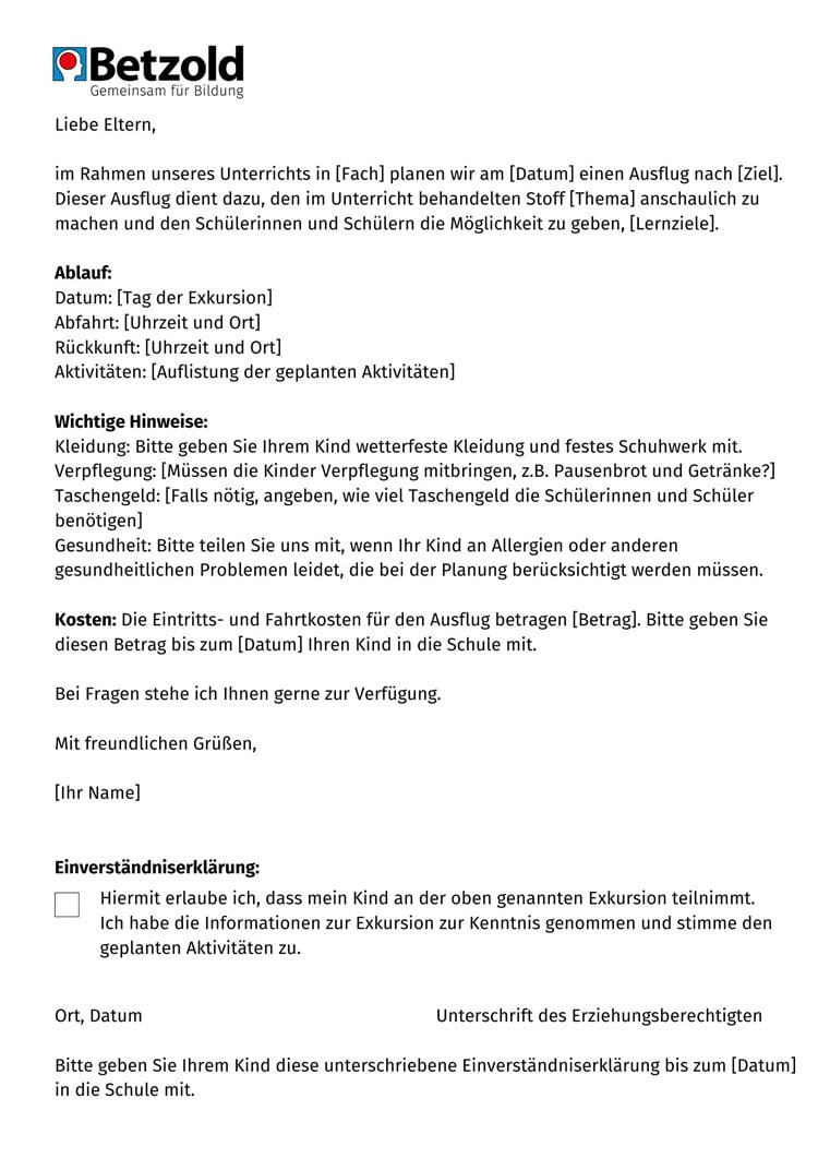 Elternbrief Exkursionen