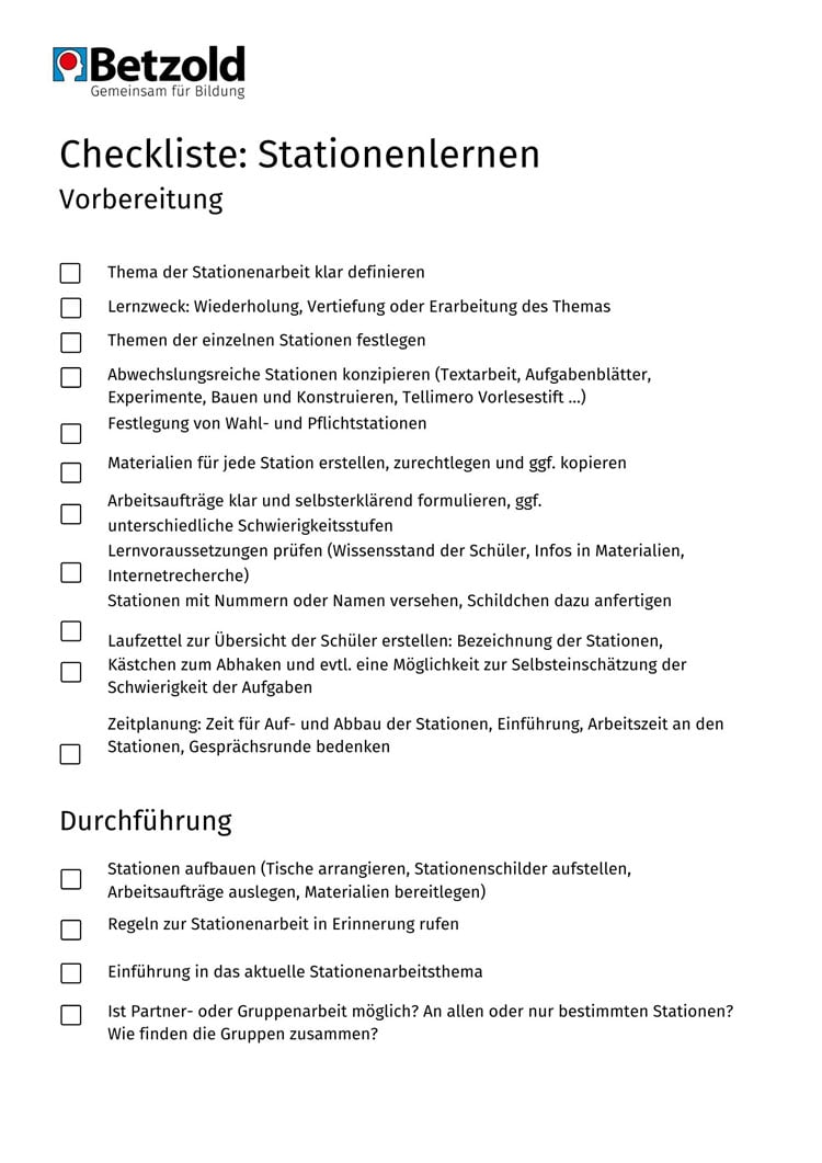 Checkliste Stationenlernen