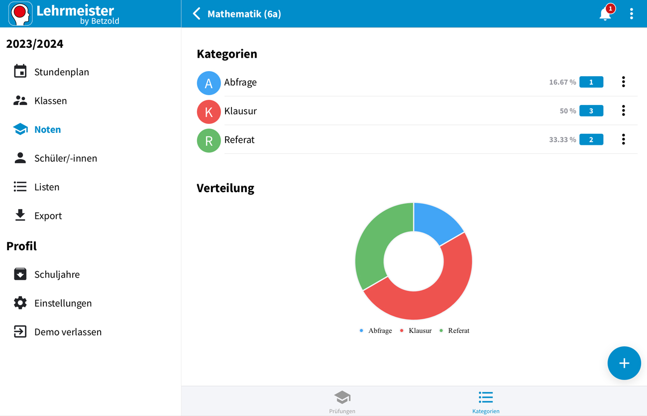 Screenshot Noten & Statistiken Lehrmeister App