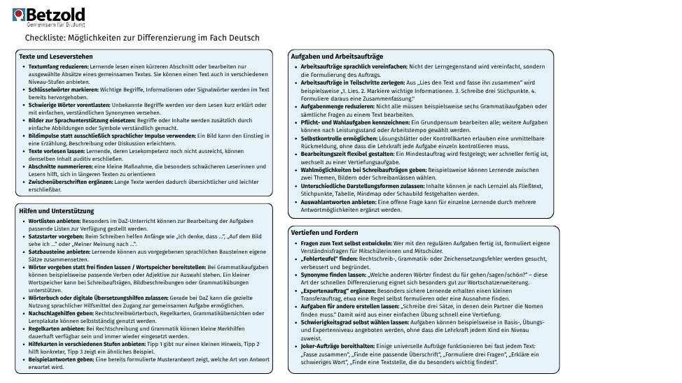 Checkliste: Differenzierung Deutsch