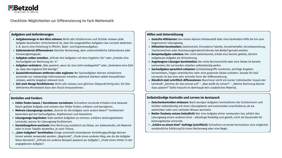 Checkliste: Differenzierung Mathematik