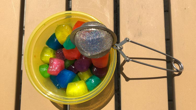 Eiswürfel mit einem Teesieb aus einer Aktionswanne von betzold.de fischen