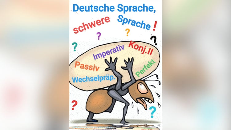 Ameise trägt Last, die Grammatik symbolisiert