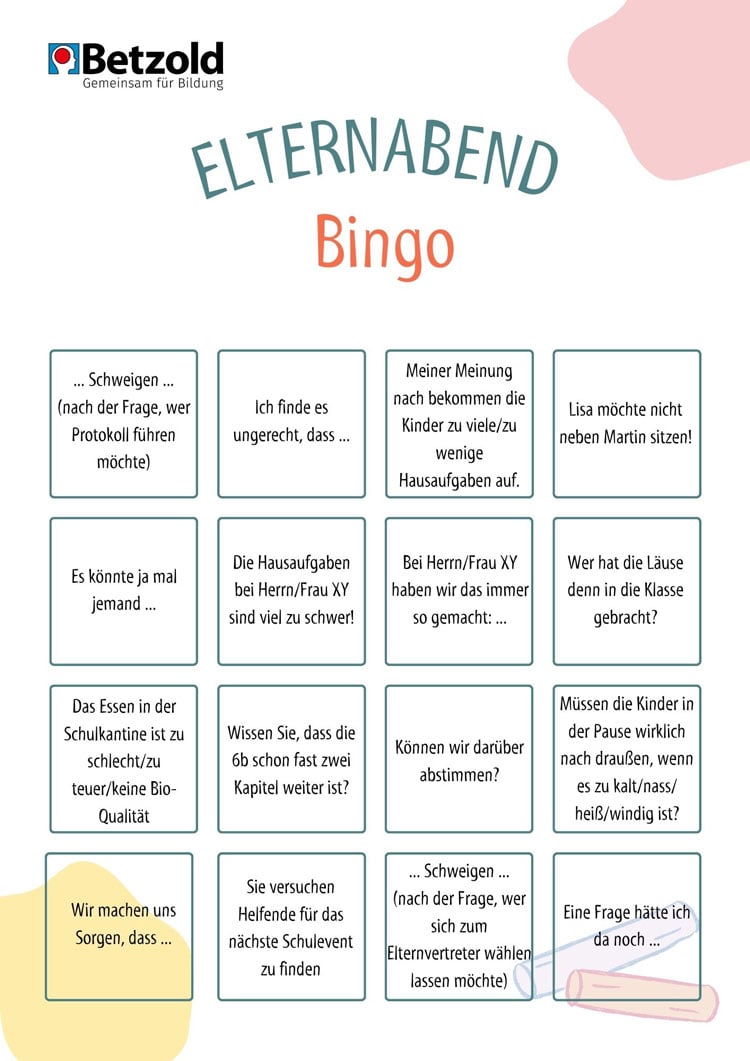Elternabend-Bingo