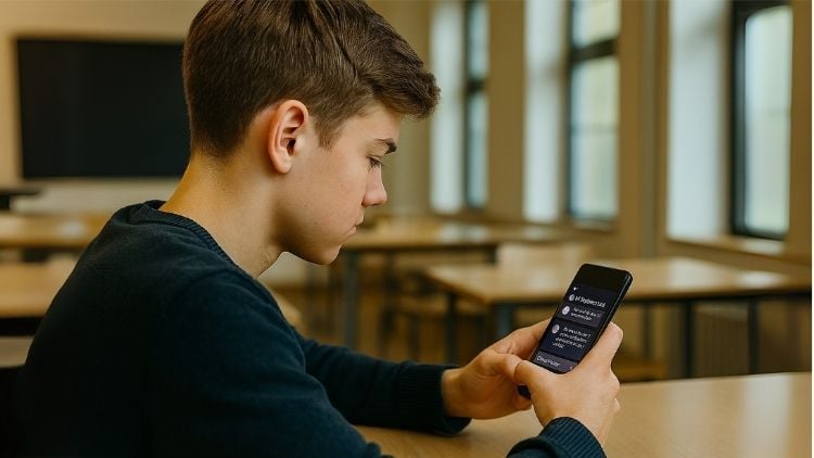 Junge schaut auf Smartphone