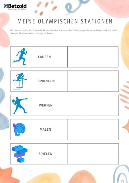 Vorlage: Laufzettel Kinderolympiade