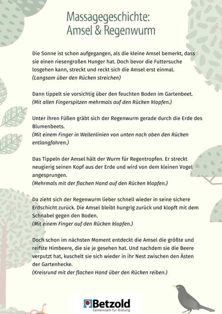 Massagegeschichte: Die Amsel und der Regenwurm