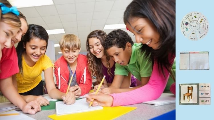 Schülerinnen und Schüler arbeiten in Gruppe
