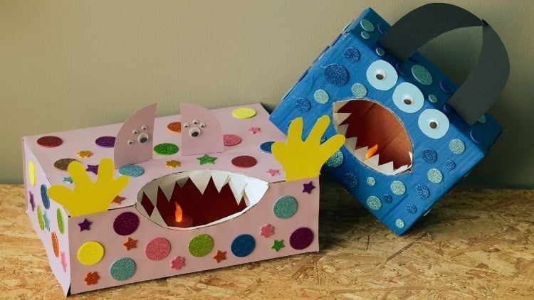 Mit wenig Material entsteht aus einem kleinen Karton eine Monster-Box.