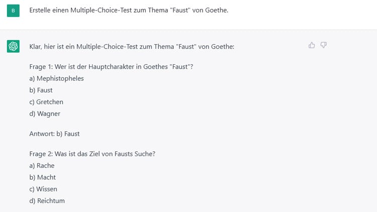 Multiple Choice-Test mit ChatgGPT erstellt