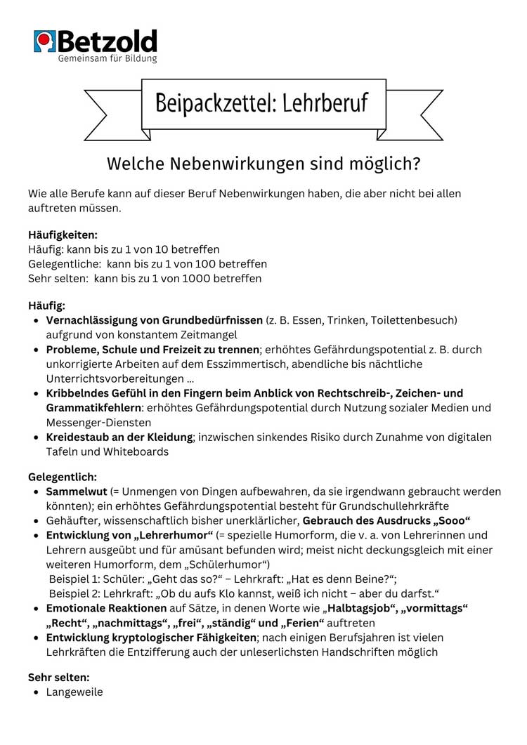 Beipackzettel: Lehrberuf