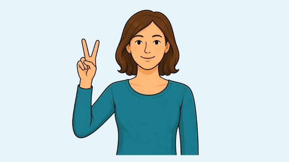 Frau hält zwei Finger hoch