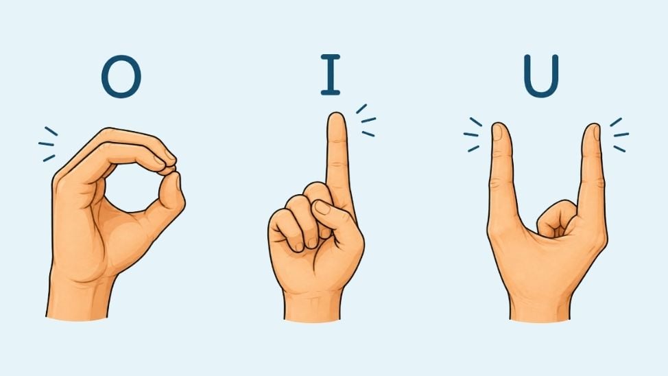 Gesten mit der Hand für Vokale