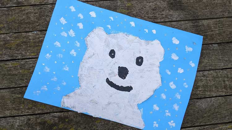 Ein Eisbär aus Zeitungspapier gebastelt ist auch für die Kleinsten eine schöne winterliche Bastelidee.