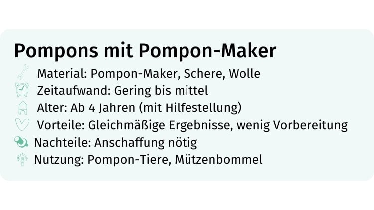 Informationsgrafik zum Basteln eines Pompons mit einem Pompon-Maker