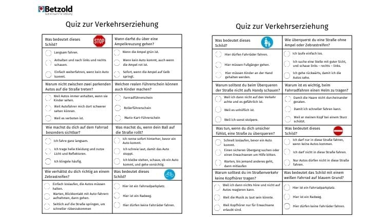 Quiz zur Verkehrserziehung in der Grundschule