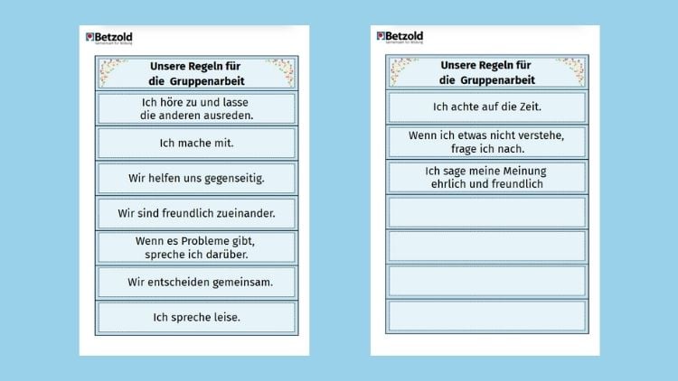 Regeln für Fruppenarbeit in der Schule