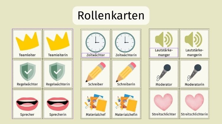 Rollenkarten für die Gruppenarbeit